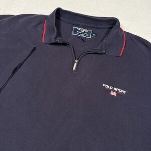 Polo Sport Ralph Lauren Polo Shirt Mens XL Blue Short Sleeve 1/4 Zip USA Flag